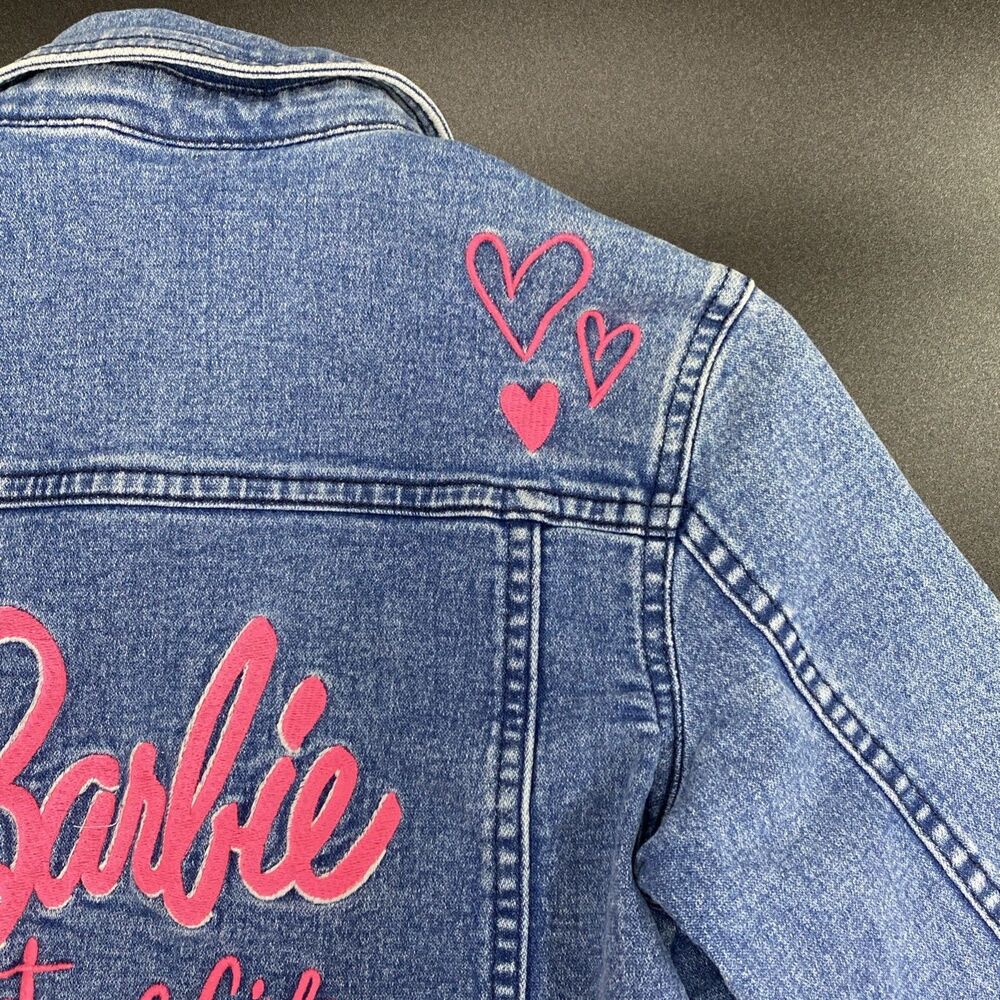 Barbie Denim Jacket Girls Size 7 Embroidered Patches Strong Girls Make Waves - Picture 8 of 16